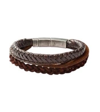Fossil® Men's Three Strands of Braided Leather Wrist Wrap with Steel Closure