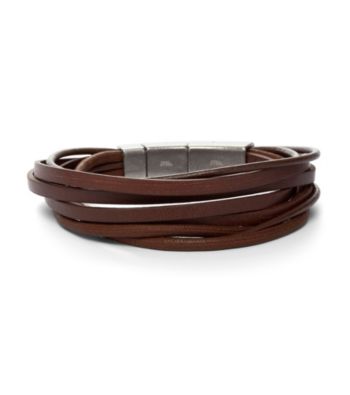 Fossil® Men's Five Strands of Braided Leather Wrist Wrap with Steel Closure