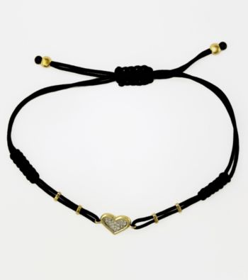 Effy® .08 ct. t.w. Diamond 14K Yellow Gold and Cord Heart Bracelet