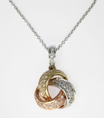 Effy® .29 ct. t.w. Diamond Love Knot Pendant in 14K Tri-Color Gold