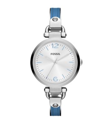 Fossil® Georgia Blue Leather and Stainess Steel Watch