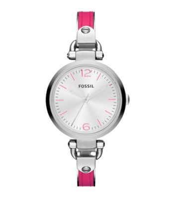 Fossil® Georgia Pink Leather and Stainess Steel Watch