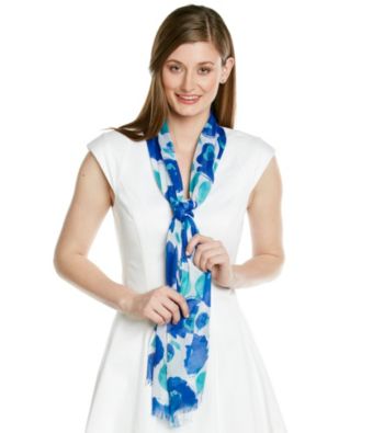 Basha Blue Fringed Abstract Floral Neckwrap
