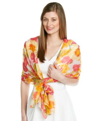 Basha Yellow Red Floral Abstract Design Neckwrap