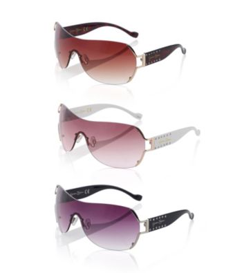 Jessica Simpson Metal Rhinestone Vent Shield Sunglasses