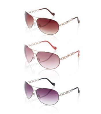 Jessica Simpson Metal Aviator Chain Temple Sunglasses