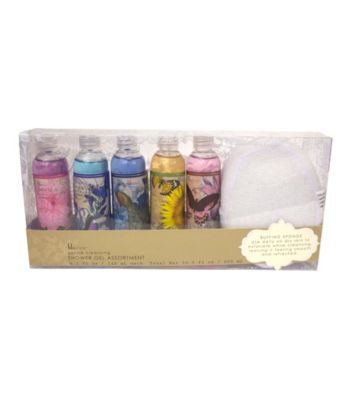 Lila Grace Five Assorted Shower Gels with Buffing Sponge