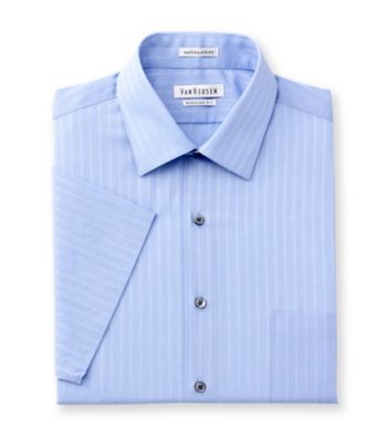 Van Heusen® Men's Blue Short Sleeve Satin Stripe Dress Shirt