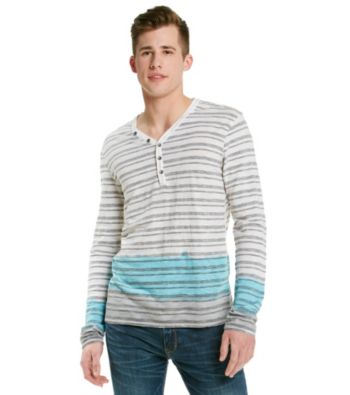 Guess Men's Optic White Multi Conway Long Sleeve Slub Henley