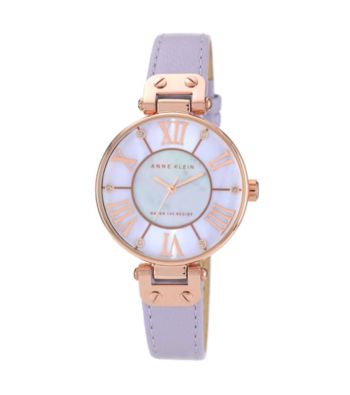 Anne Klein® Women's Rosegold-Tone Lavendar Leather Strap Watch