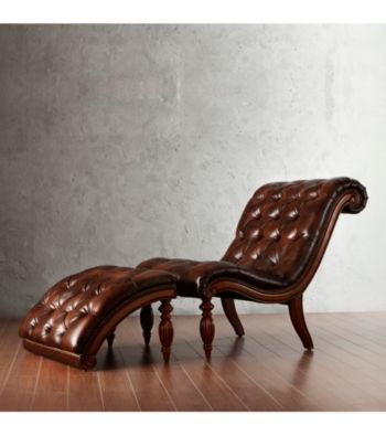 Home Interior Classic Bonded Leather Chaise and Ottoman