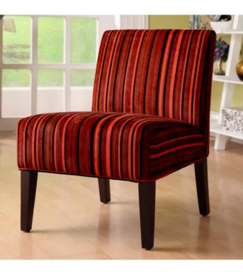 Home Interior Red Striped Accent Chair
