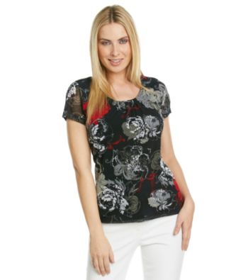Laura Ashley® Sketch Floral Mesh Tee