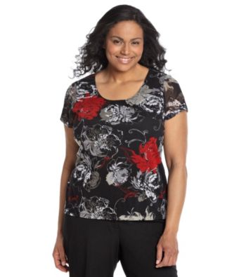 Laura Ashley® Plus Size Sketch Floral Mesh Tee