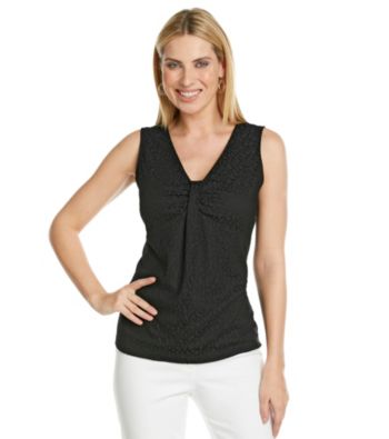 Laura Ashley Petites' Black Animal Print Lace Tank