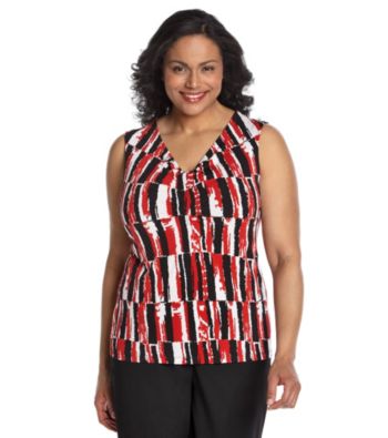 Laura Ashley® Plus Size Tile Print Ruched V-Neck Tank