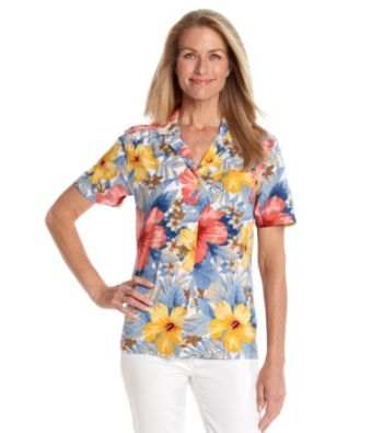 Cathy Daniels® Allover Tropical Print Camp Shirt