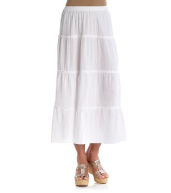 Cathy Daniels® Stretch Waistband Tiered Solid Long Skirt