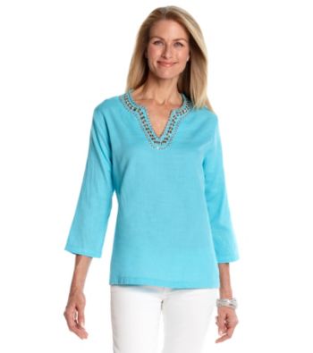 Cathy Daniels® Splitneck with Embellishment Solid Shirt
