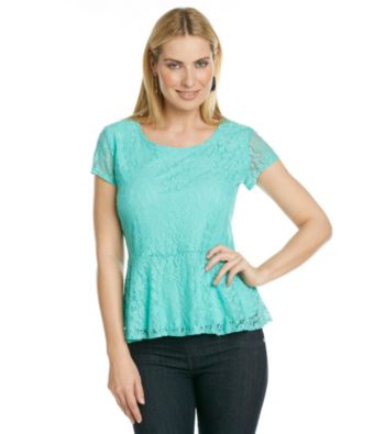 Notations® Scoop Neckline All Over Lace Peplum Top