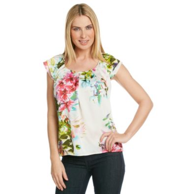 NY Collection Printed-Floral Woven Top