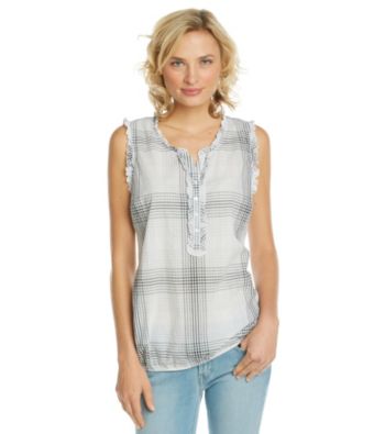 Relativity® Sleeveless Ruffled Henley Tank