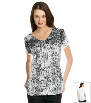 Relativity Short Sleeve V-Neck Snake Sequin Tee