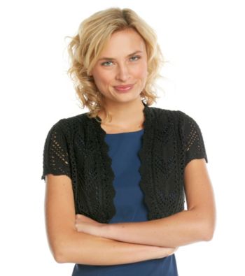 Relativity® Short Sleeve Open Front Crochet Shrug