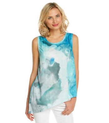 DKNY JEANS® Sleeveless Scoopneck Marble Print Top