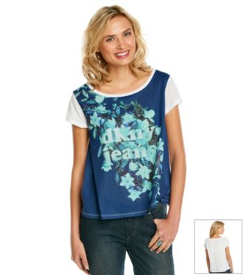 DKNY JEANS® Short Sleeve Scoopneck Floral Logo Top