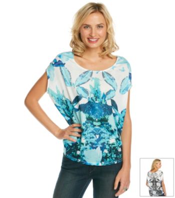 DKNY JEANS® Dolman Sleeve Scoopneck Two Tone Floral Tee