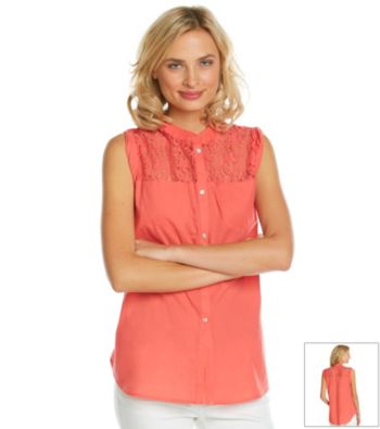 Democracy Sleeveless Crewneck Lace Tie Front Top