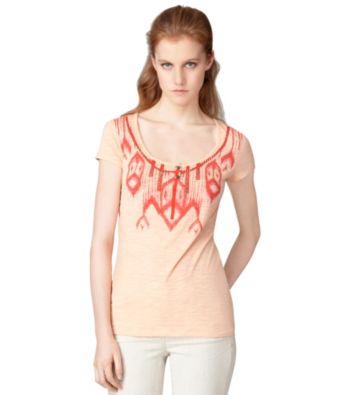 Calvin Klein Jeans Short Sleeve Scoopneck Printed Henley Tee