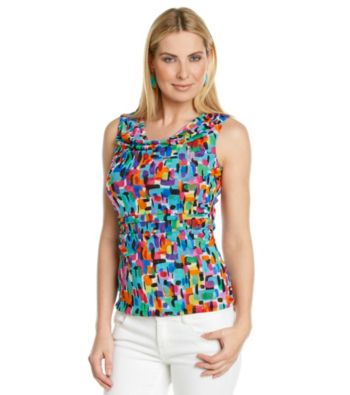 Cable & Gauge® Sleeveless Drapeneck Mosiac Print Tank