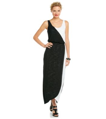 Chelsea & Theodore® Sleeveless Scoopneck Black And White Colorblock Maxi Dress