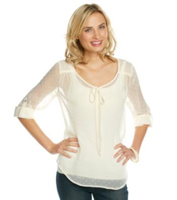 Black Rainn™ Roll Sleeve Scoopneck Clip Dot Top With Cami