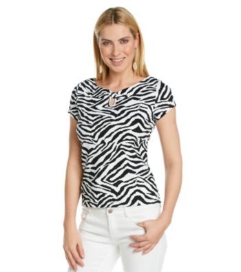 Rafaella ® Short Sleeve Boatneck Zebra Print Keyhole Tee