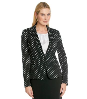Rafaella® Long Sleeve Notch Collar Black And White Polka Dot Jacket