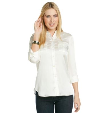 Jones New York Signature® Roll Sleeve Buttonfront Solid Safari Style Shirt