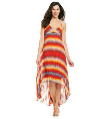 Calvin Klein Sleeveless V-Neck Pleated Hi-Low Hem Dress