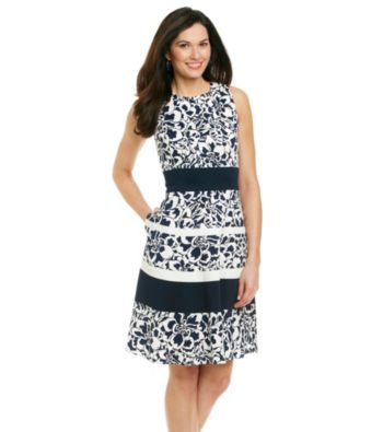 Anne Klein® Sleeveless Crewneck Floral Stripe Dress