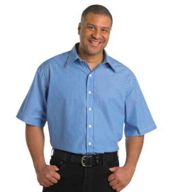 555 Turnpike® Men's Big & Tall Strong Blue Short Sleeve Bengal Stripe Woven