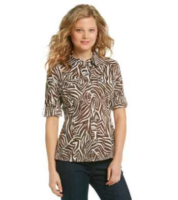 Jones New York Sport® Petites' Animal Print Roll Sleeve Shirt