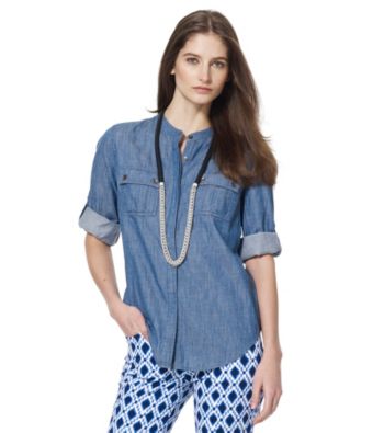 Jones New York Sport® Petites' Banded Collar Chambray Shirt