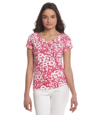 Rafaella® Petites' Keyhole Bi-Color Floral Tee