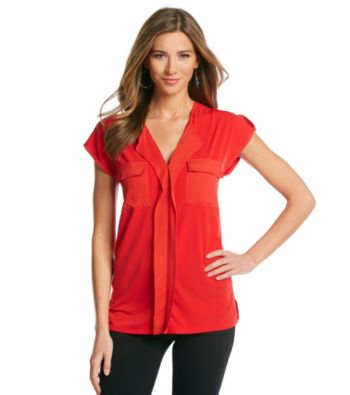 Jones New York Signature® Petites' Coral Shoulder Tab Woven Top