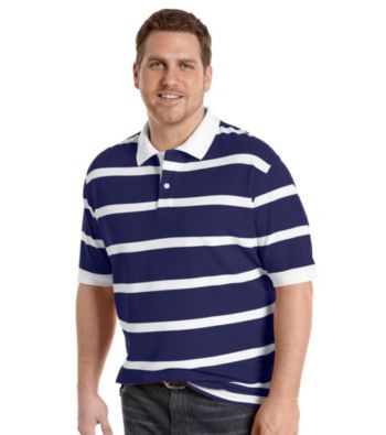 Harbor Bay® Men's Big & Tall Mazarine White Rugby Stripe Pique Polo