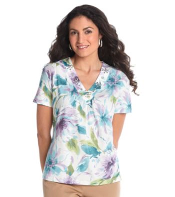 Alfred Dunner® Petites' Notting Hill Embellished Print Top