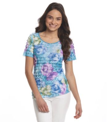 Notations® Petites' Printed Eyelash Ruffled Top