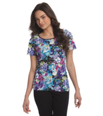 Notations® Petites' Printed Eyelash Ruffled Tops